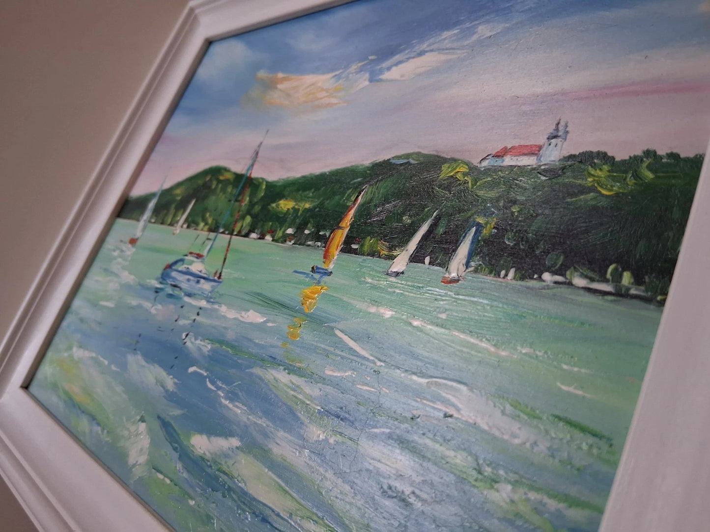 PAPP TÜNDE | Segelboote / Balaton / Tihany / Ungarn | ORIGINAL Ölgemälde auf Karton inkl. Rahmen