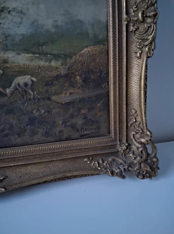 FERDINAND MARINUS (1808-1890) | Bauernhausszene mit Fütterung | ORIGINAL Ölgemälde auf Leinwand