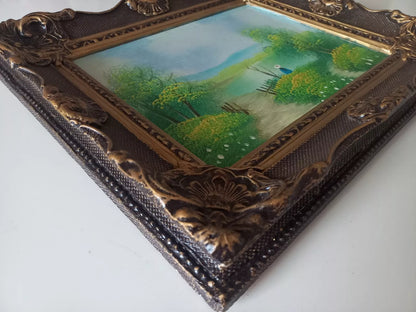 ORIGINAL Ölgemälde auf Leinwand inkl. Holzrahmen | Sommerlandschaft am See mit Figuren