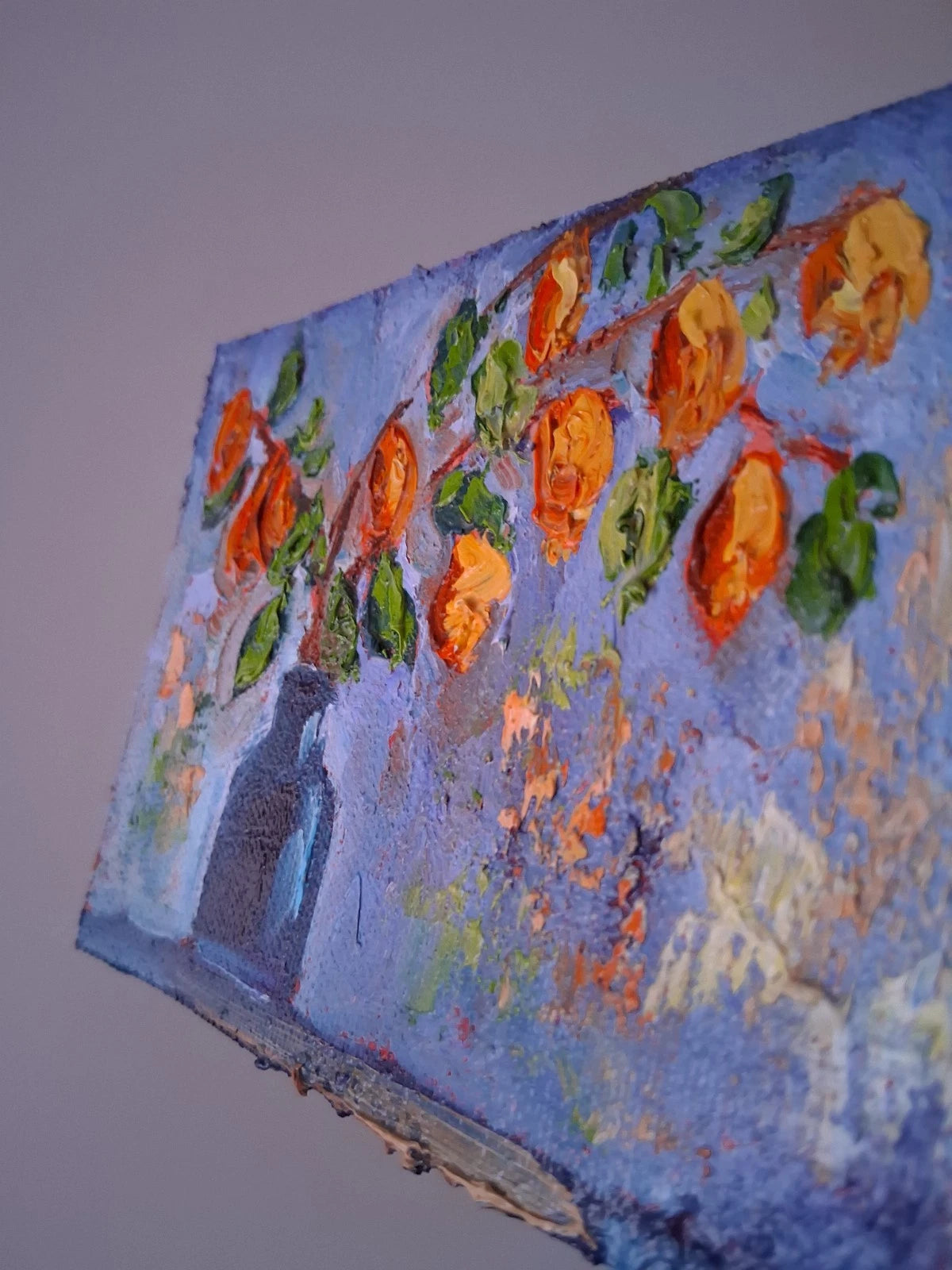 ORIGINAL Ölgemälde auf Leinwand | Stillleben / Physalis / Blumenvase | 15x10 cm | Signiert