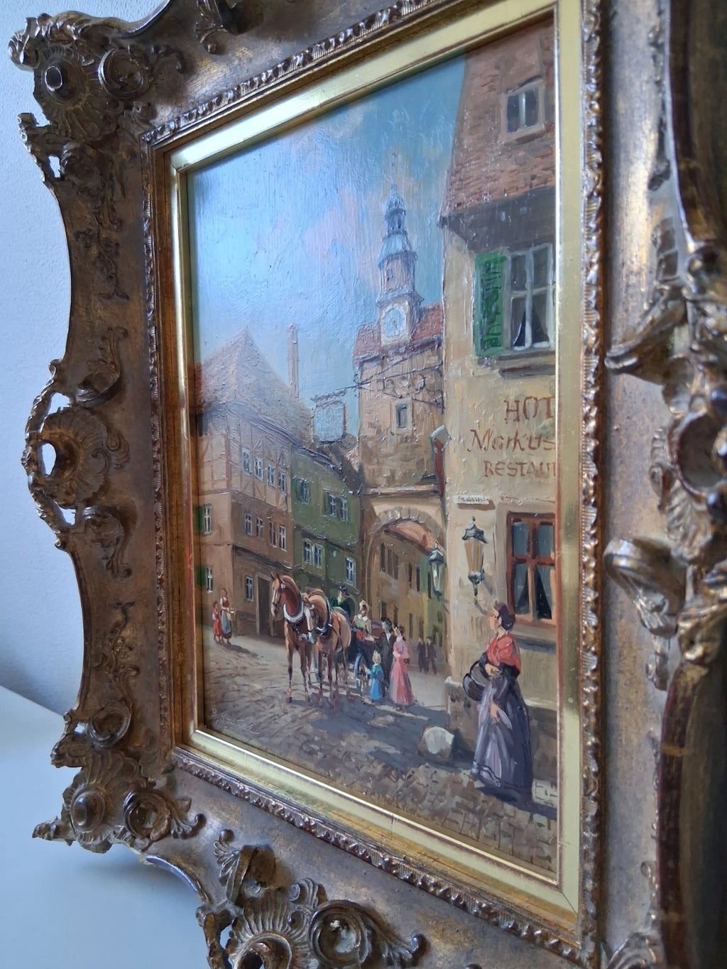 BRUNO KRAUEL (1907-1999) | Marktplatz | ORIGINAL Ölgemälde auf Holzplatte inkl. Barockrahmen