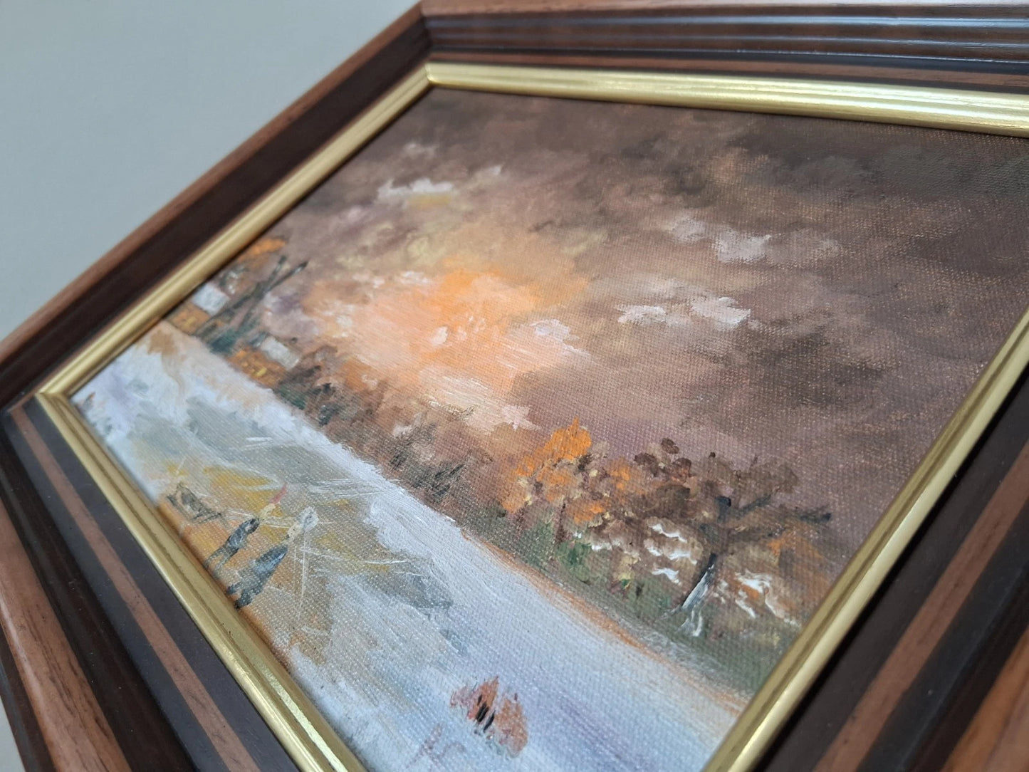 ORIGINAL Ölgemälde auf Leinwand inkl. Rahmen | Winterlandschaft / Windmühle | Signiert