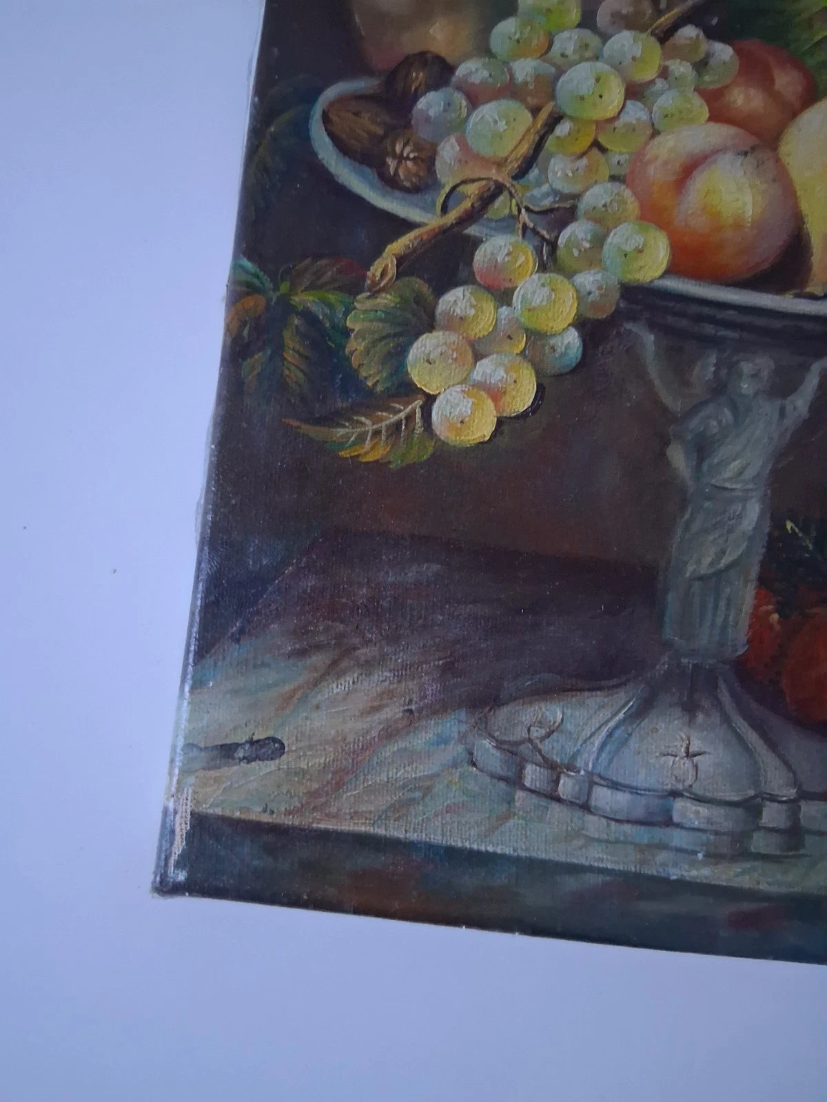 ORIGINAL Ölgemälde auf Leinwand | Stillleben / Obstschale / Weintrauben | 20x25 cm | Signiert