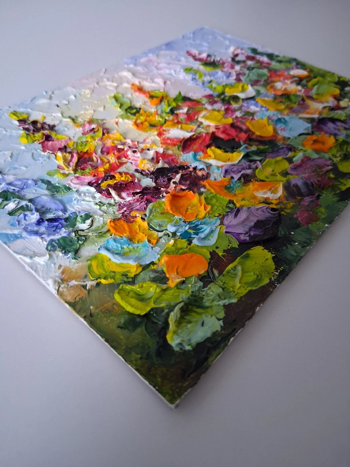 ORIGINAL Ölgemälde auf Karton | Wilde Blumen / Blumenwiese | 20x15 cm | Signiert