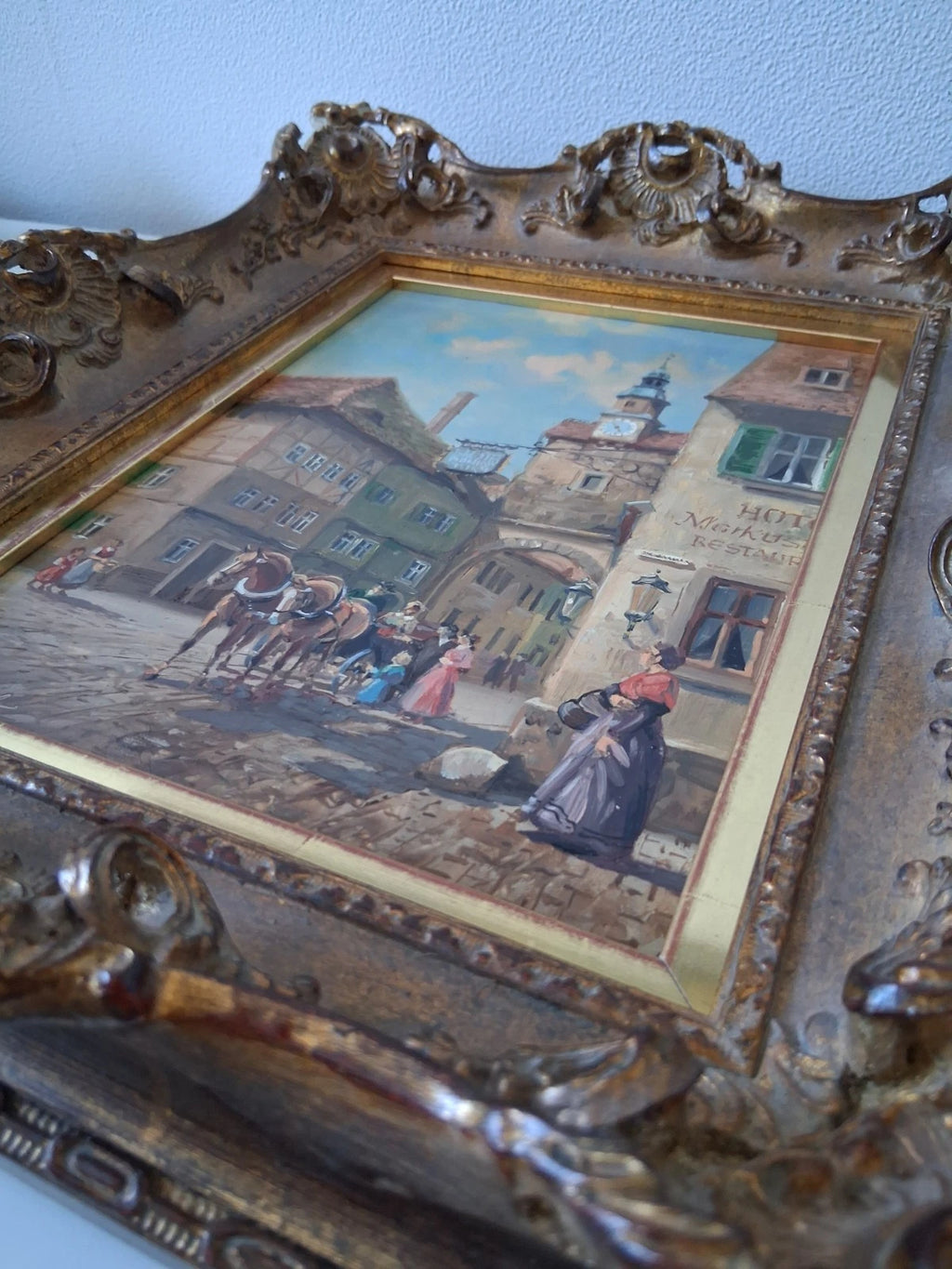 BRUNO KRAUEL (1907-1999) | Marktplatz | ORIGINAL Ölgemälde auf Holzplatte inkl. Barockrahmen