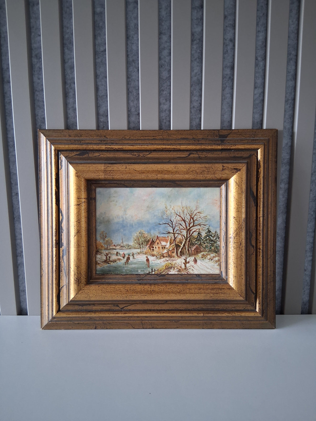 Altes Ölgemälde handgemalt mit Holzrahmen | Idyllische Winterlandschaft | ORIGINAL & Signiert