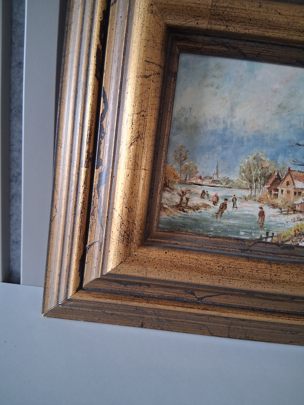 Altes Ölgemälde handgemalt mit Holzrahmen | Idyllische Winterlandschaft | ORIGINAL & Signiert