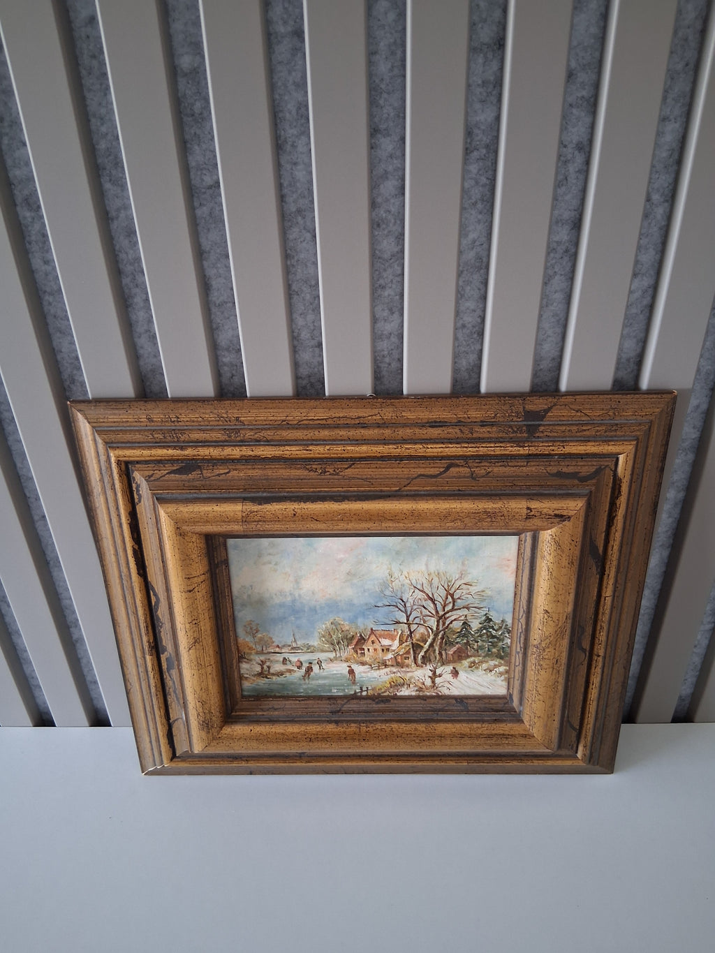 Altes Ölgemälde handgemalt mit Holzrahmen | Idyllische Winterlandschaft | ORIGINAL & Signiert
