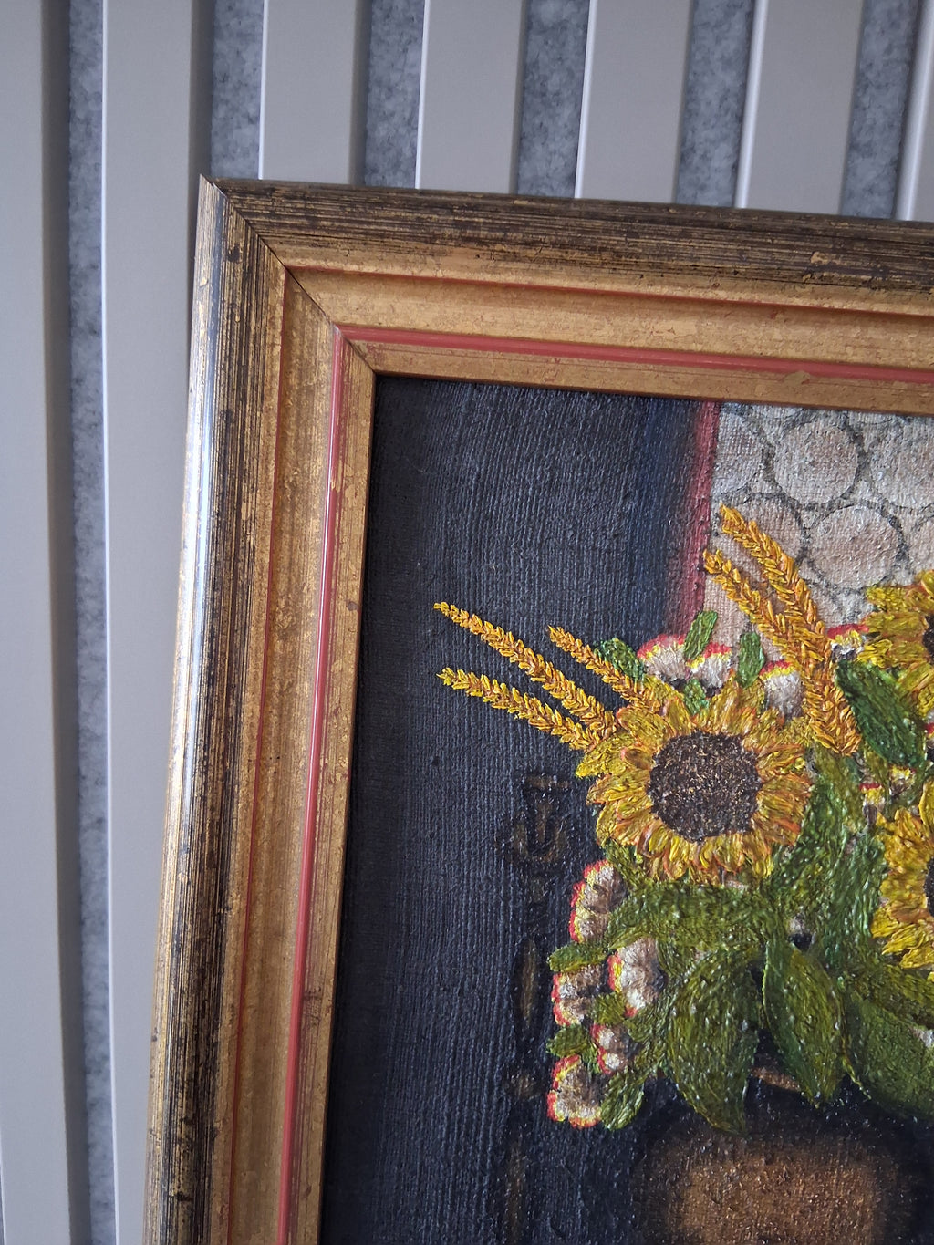 Altes Ölgemälde handgemalt mit Holzrahmen | Stillleben / Sonnenblumen | ORIGINAL & Signiert
