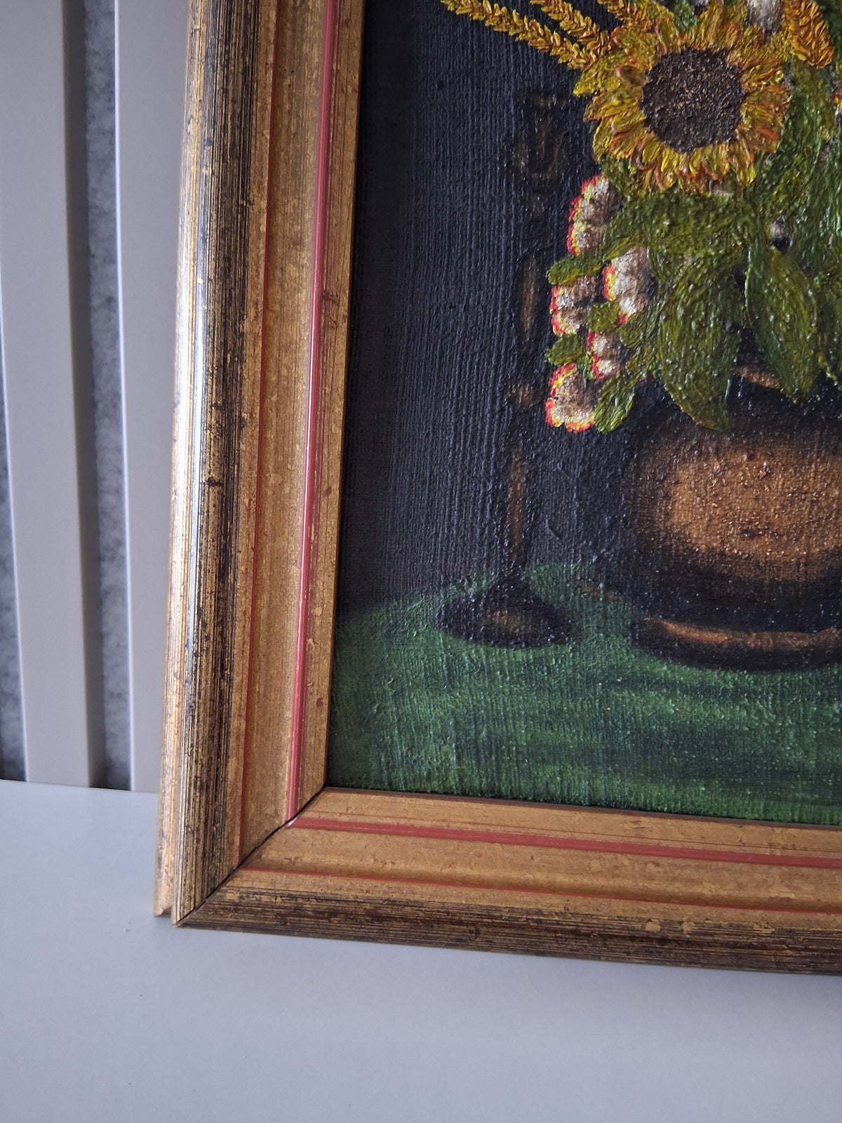 Altes Ölgemälde handgemalt mit Holzrahmen | Stillleben / Sonnenblumen | ORIGINAL & Signiert