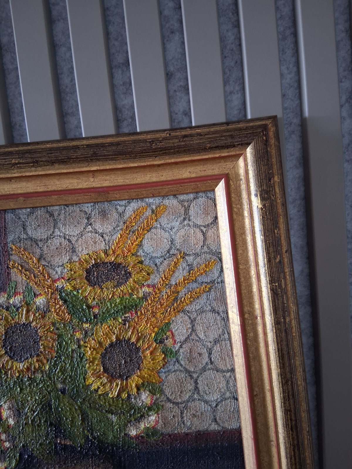 Altes Ölgemälde handgemalt mit Holzrahmen | Stillleben / Sonnenblumen | ORIGINAL & Signiert