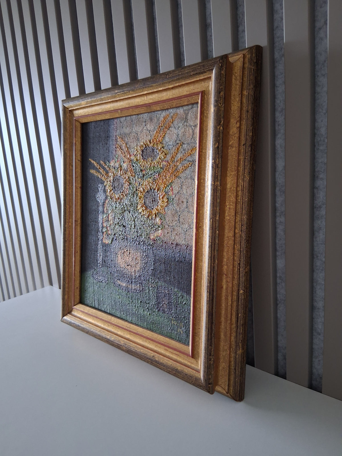 Altes Ölgemälde handgemalt mit Holzrahmen | Stillleben / Sonnenblumen | ORIGINAL & Signiert