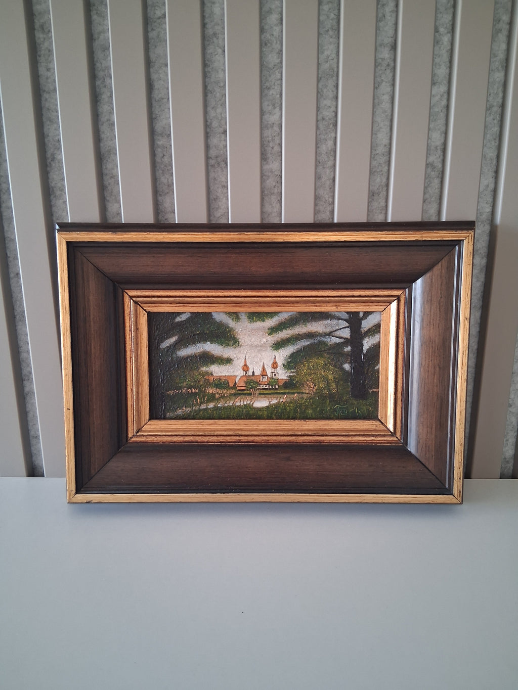 Altes Ölgemälde handgemalt mit Holzrahmen | Blick auf Feuchtwangen | ORIGINAL & Signiert
