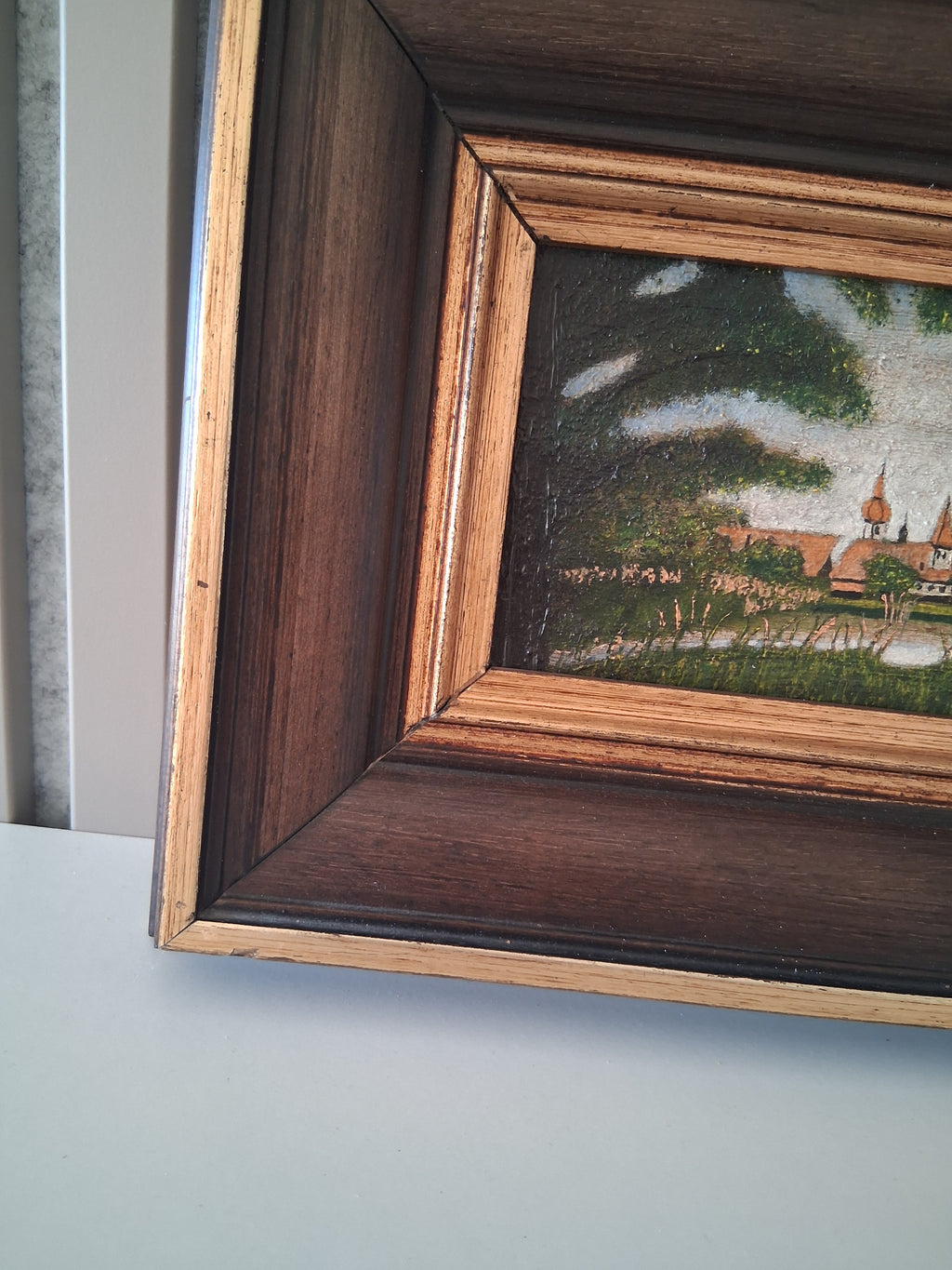 Altes Ölgemälde handgemalt mit Holzrahmen | Blick auf Feuchtwangen | ORIGINAL & Signiert