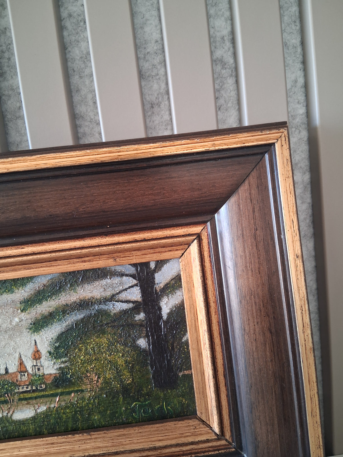 Altes Ölgemälde handgemalt mit Holzrahmen | Blick auf Feuchtwangen | ORIGINAL & Signiert