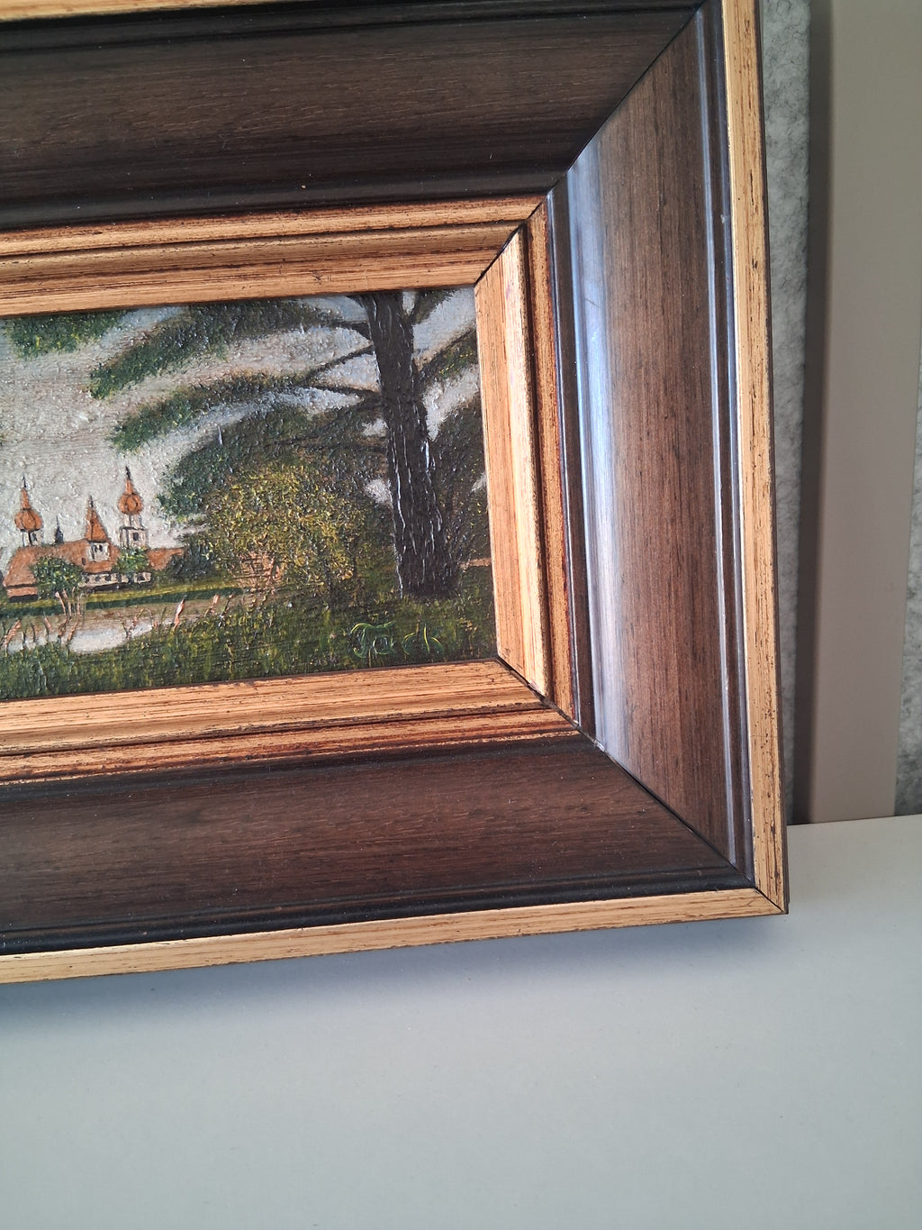 Altes Ölgemälde handgemalt mit Holzrahmen | Blick auf Feuchtwangen | ORIGINAL & Signiert