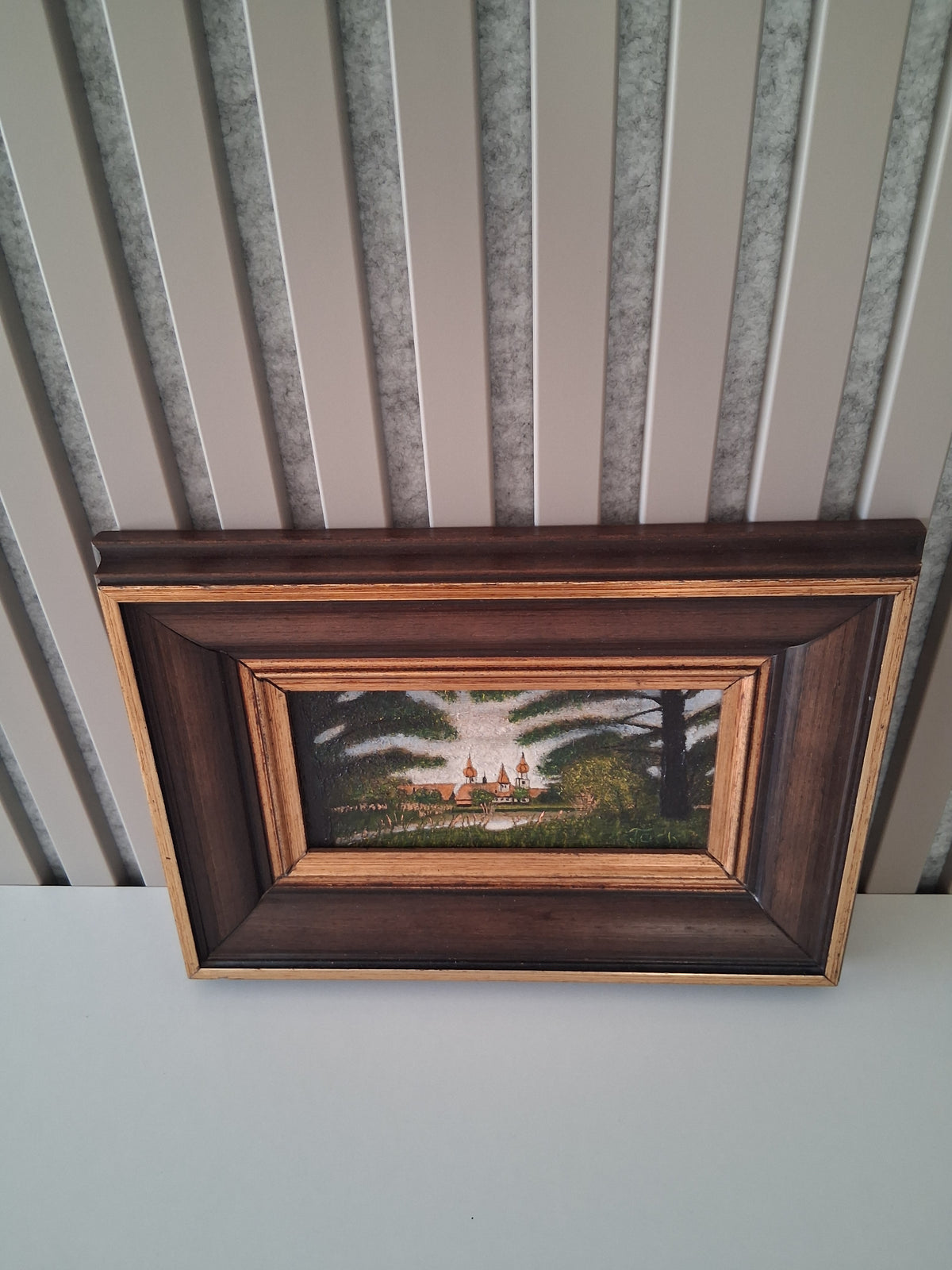 Altes Ölgemälde handgemalt mit Holzrahmen | Blick auf Feuchtwangen | ORIGINAL & Signiert
