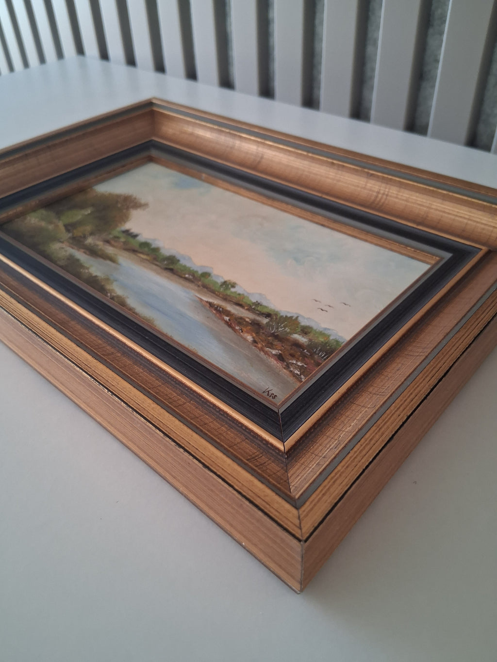 Altes Ölgemälde handgemalt mit Holzrahmen | Im Freisinger Moor | 24x17 cm | ORIGINAL & Signiert