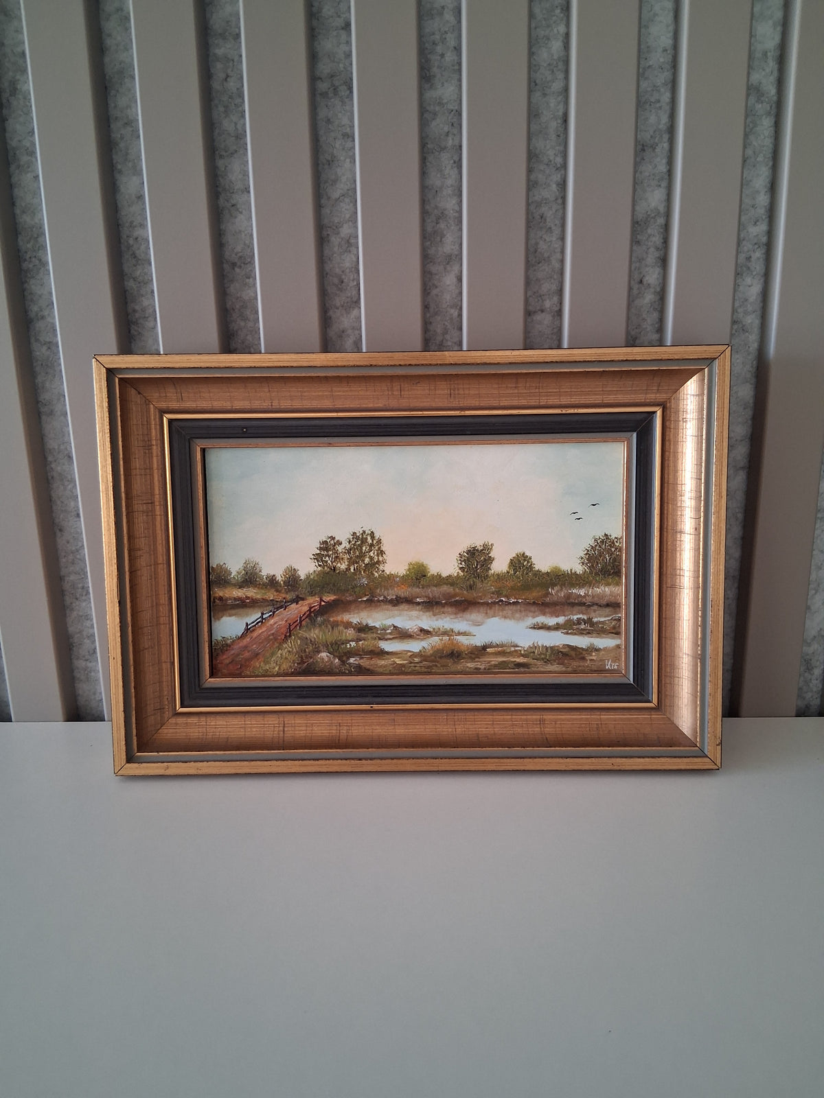 Altes Ölgemälde handgemalt mit Holzrahmen | Im Dachauer Moor | 24x17 cm | ORIGINAL & Signiert