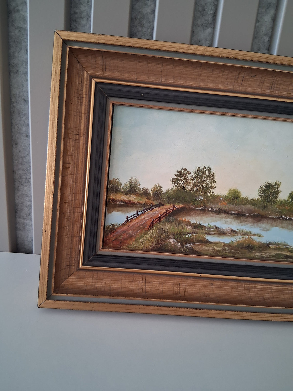 Altes Ölgemälde handgemalt mit Holzrahmen | Im Dachauer Moor | 24x17 cm | ORIGINAL & Signiert