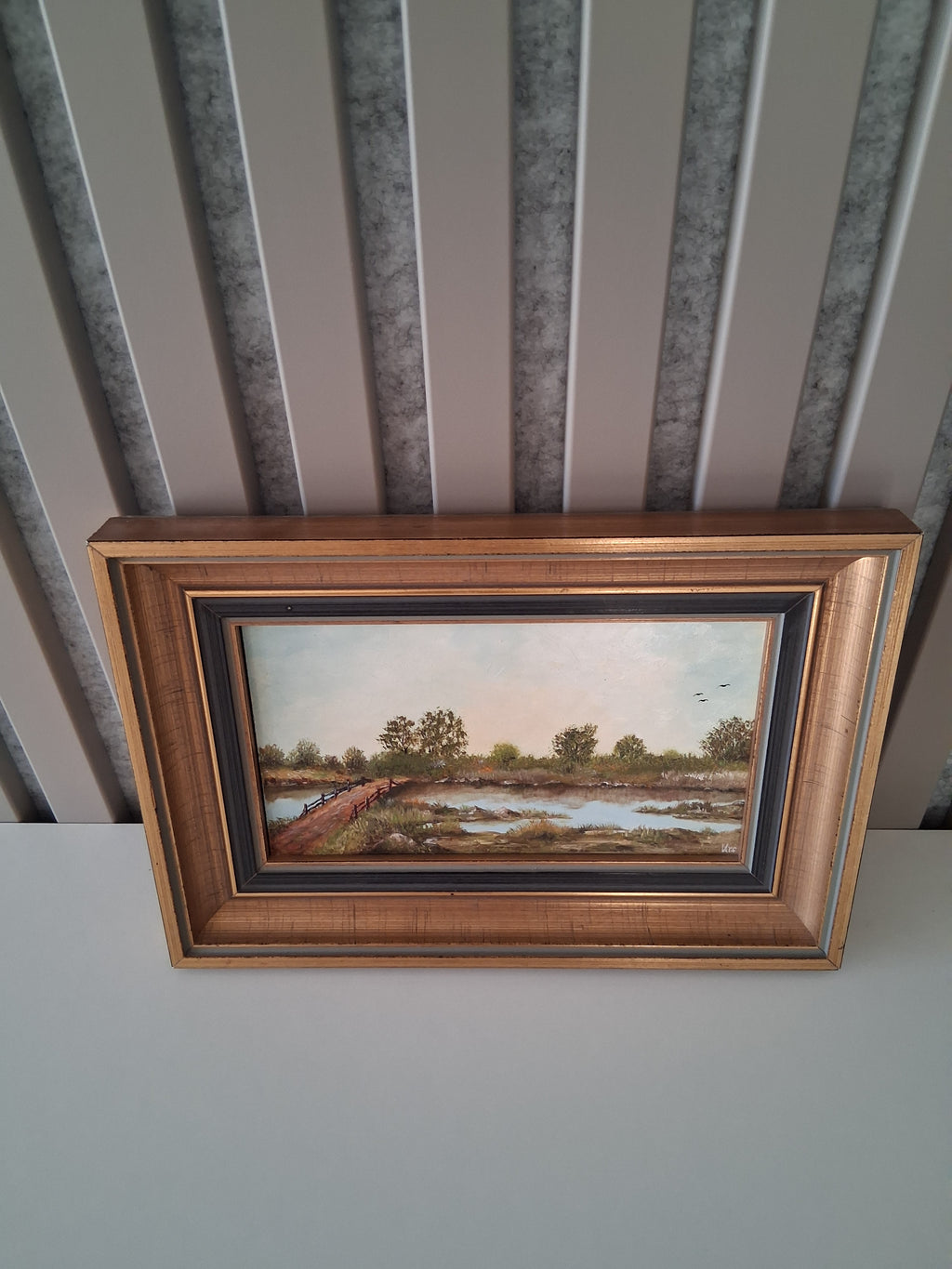 Altes Ölgemälde handgemalt mit Holzrahmen | Im Dachauer Moor | 24x17 cm | ORIGINAL & Signiert