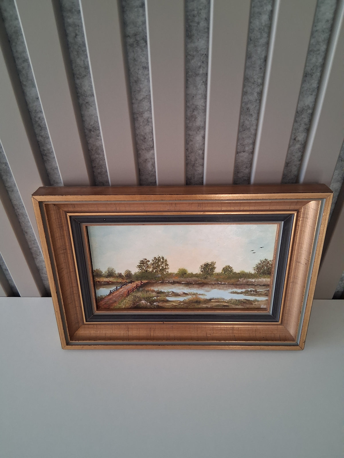 Altes Ölgemälde handgemalt mit Holzrahmen | Im Dachauer Moor | 24x17 cm | ORIGINAL & Signiert