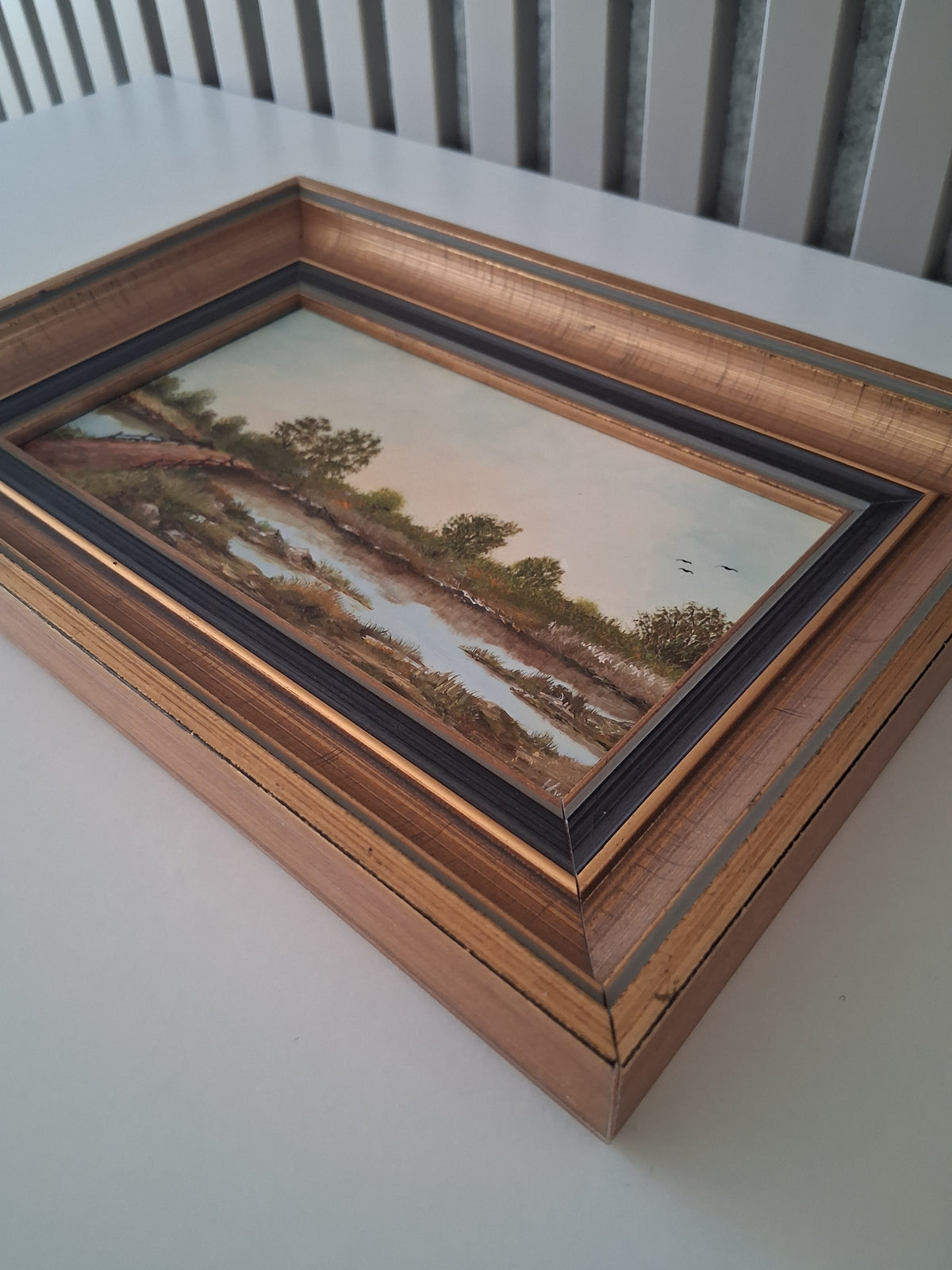 Altes Ölgemälde handgemalt mit Holzrahmen | Im Dachauer Moor | 24x17 cm | ORIGINAL & Signiert