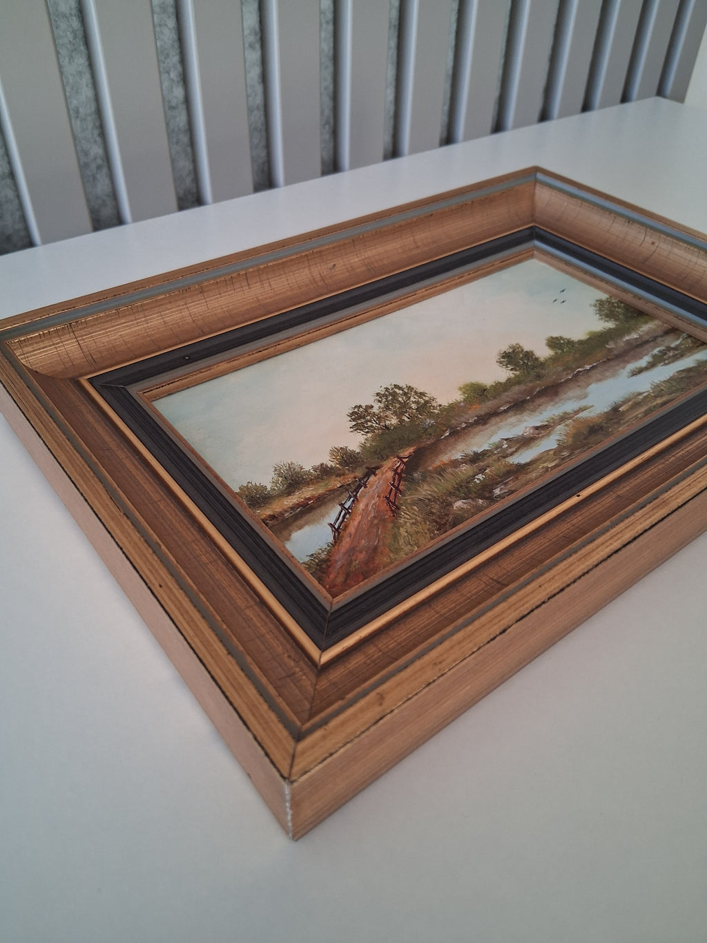 Altes Ölgemälde handgemalt mit Holzrahmen | Im Dachauer Moor | 24x17 cm | ORIGINAL & Signiert