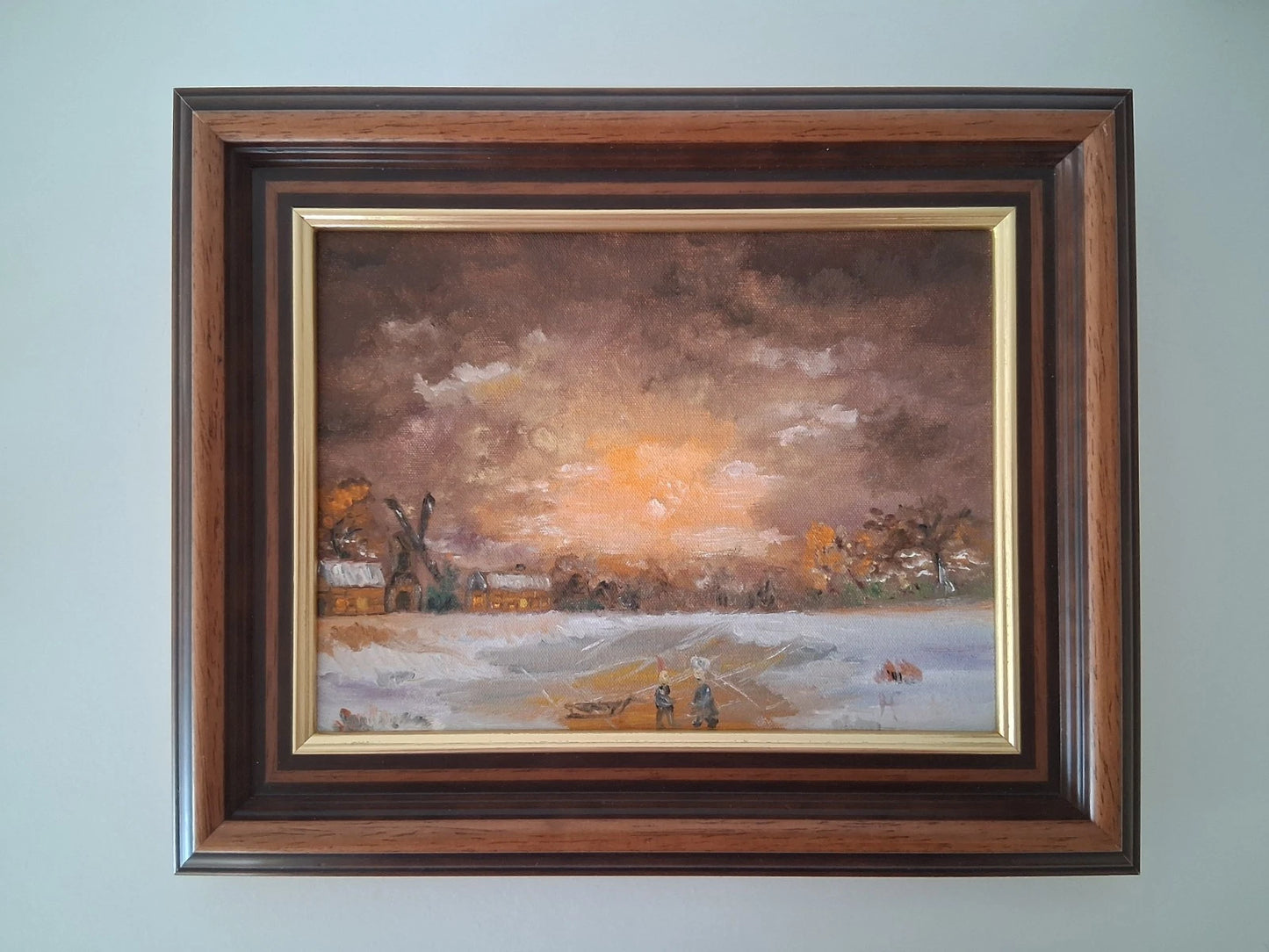 ORIGINAL Ölgemälde auf Leinwand inkl. Rahmen | Winterlandschaft / Windmühle | Signiert