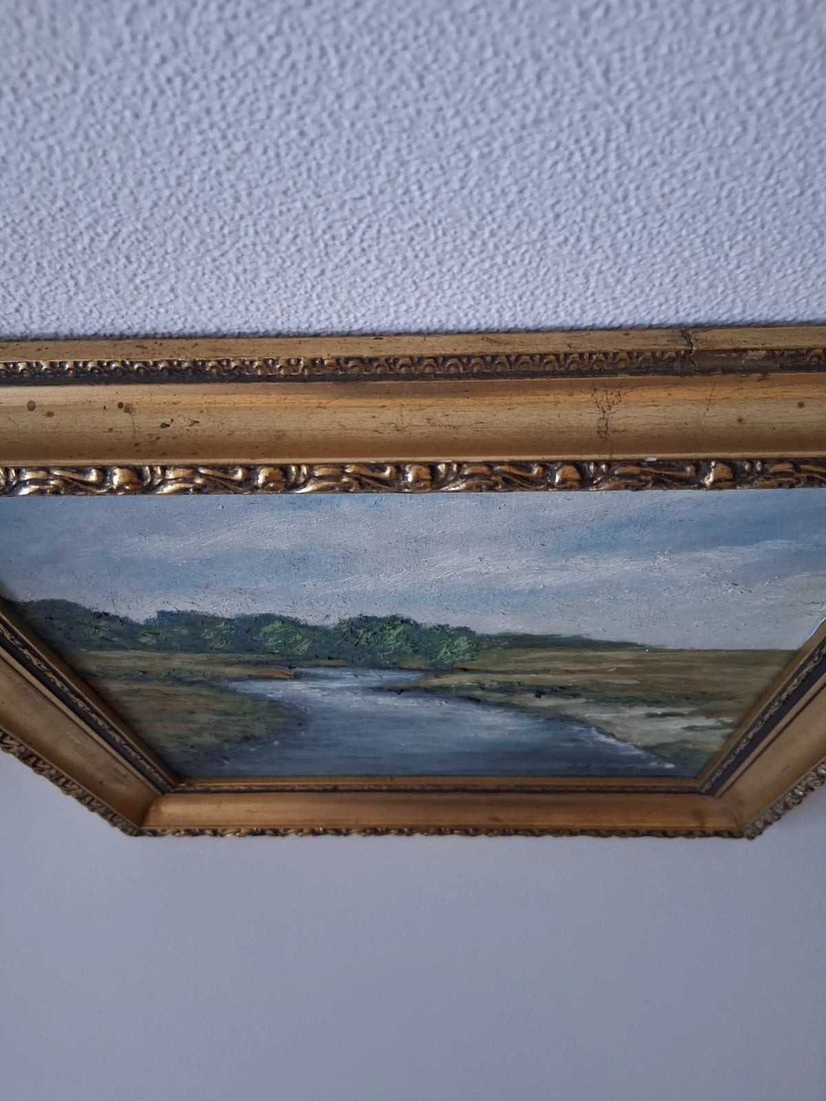 ORIGINAL Ölgemälde auf Leinwand inkl. antikem Rahmen | Flusslandschaft | 36x36 cm | Signiert