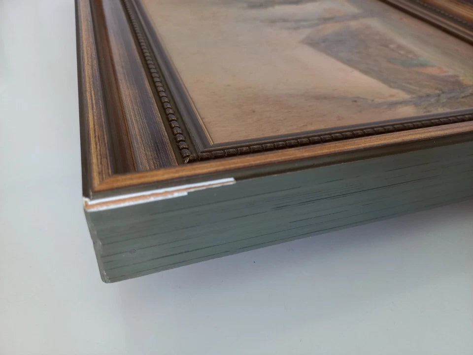 ORIGINAL Ölgemälde auf Leinwand inkl. Rahmen | Reetdachhaus / Nebel / Ostfriesland | Signiert