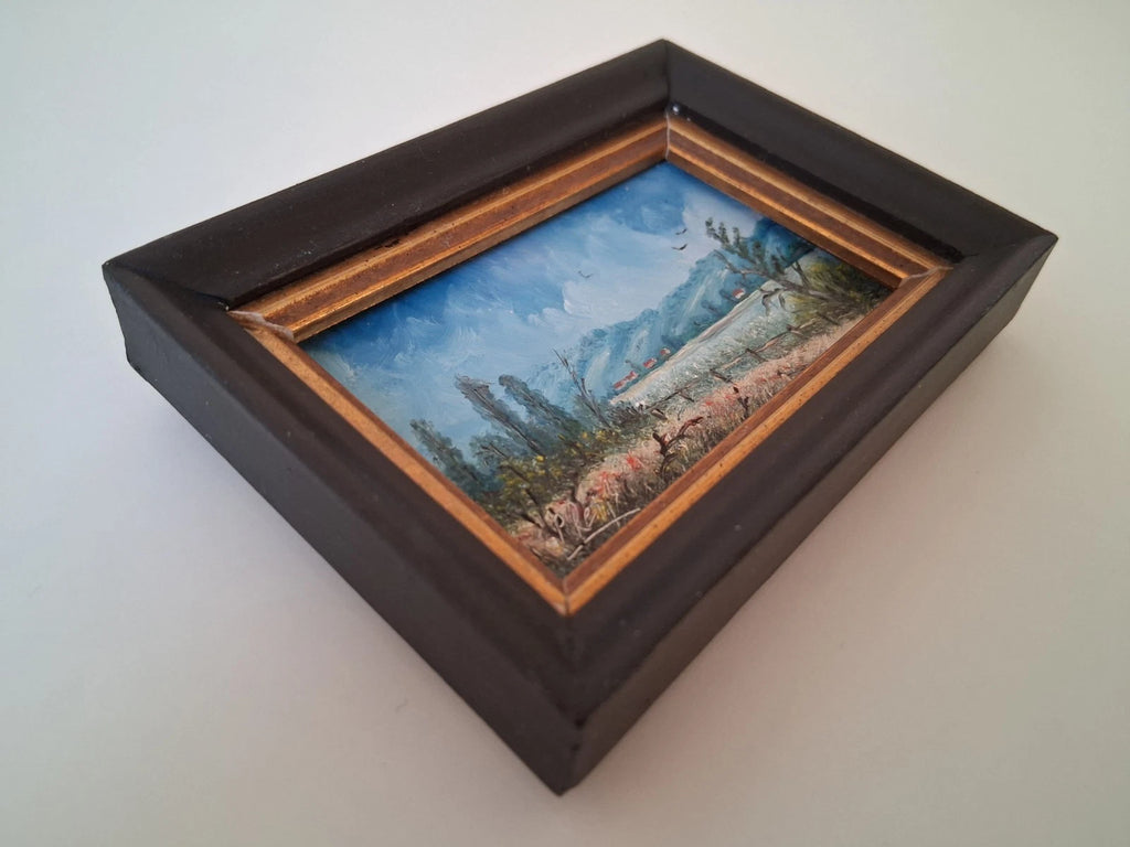 KLEINES ORIGINAL Ölgemälde auf Karton inkl. Rahmen | Landschaft / Natur | 11x7 cm | Signiert