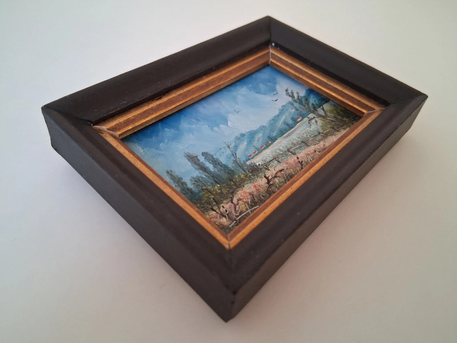 KLEINES ORIGINAL Ölgemälde auf Karton inkl. Rahmen | Landschaft / Natur | 11x7 cm | Signiert