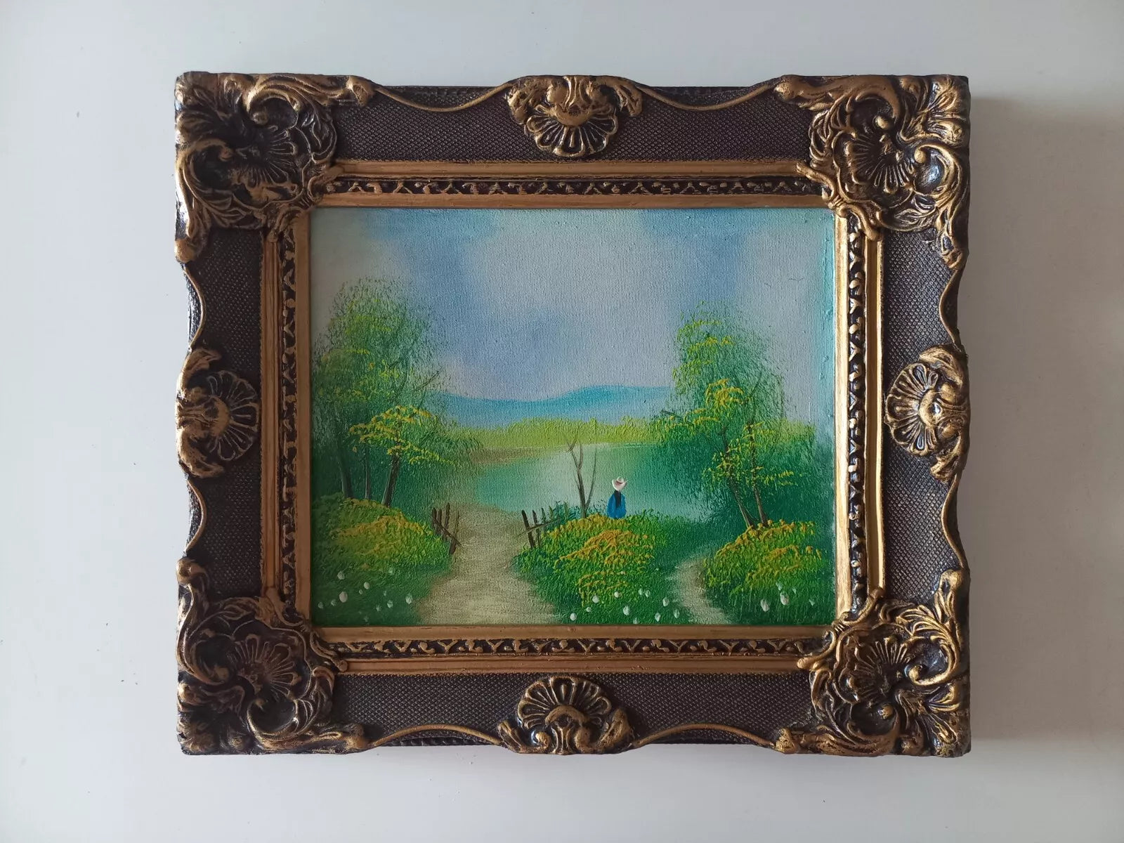 ORIGINAL Ölgemälde auf Leinwand inkl. Holzrahmen | Sommerlandschaft am See mit Figuren