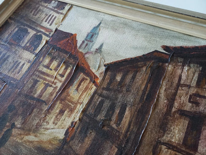 ORIGINAL Ölgemälde auf Leinwand inkl. Rahmen | Stadtansicht / Stadtszene mit Figuren | Signiert