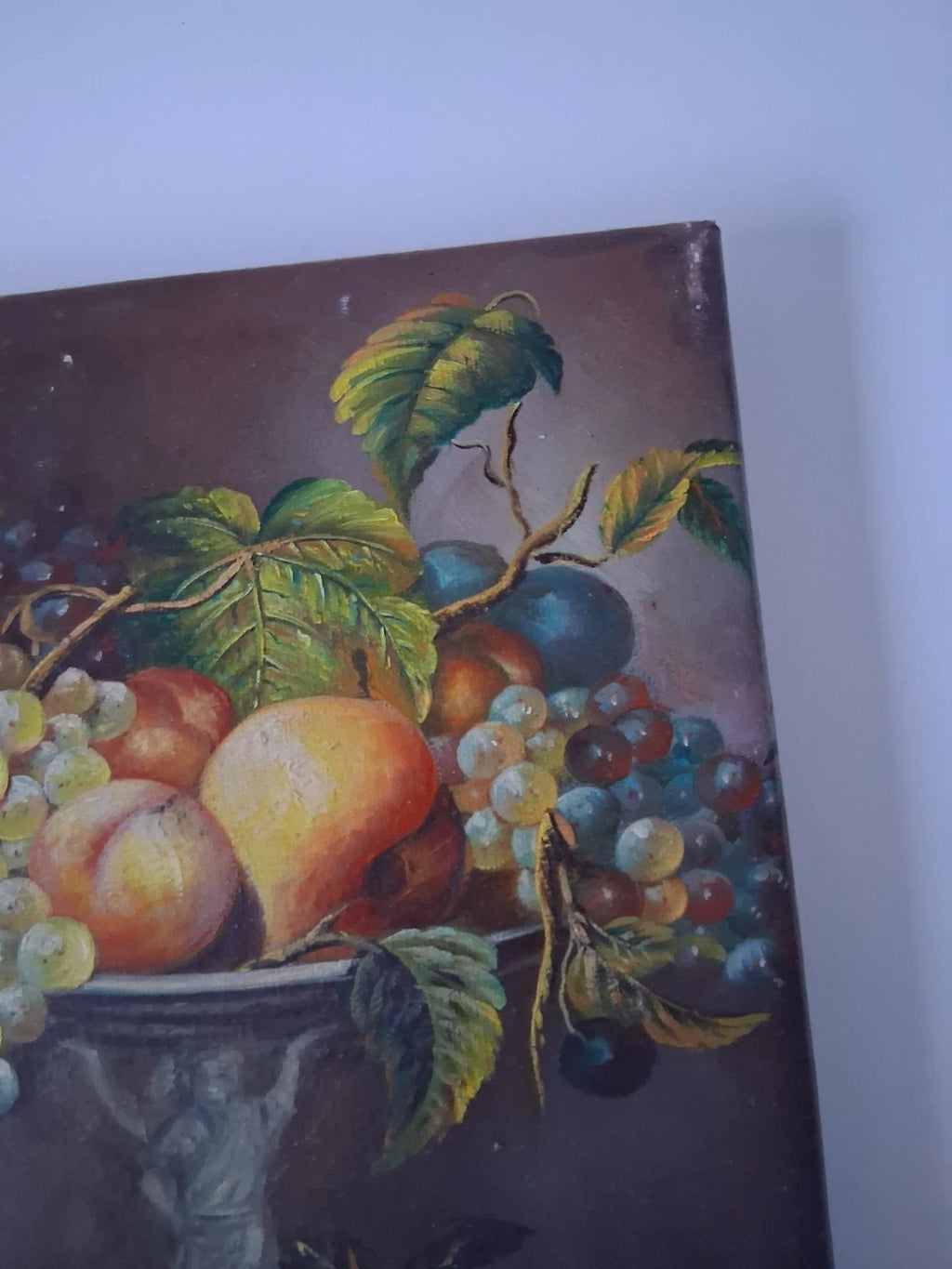 ORIGINAL Ölgemälde auf Leinwand | Stillleben / Obstschale / Weintrauben | 20x25 cm | Signiert