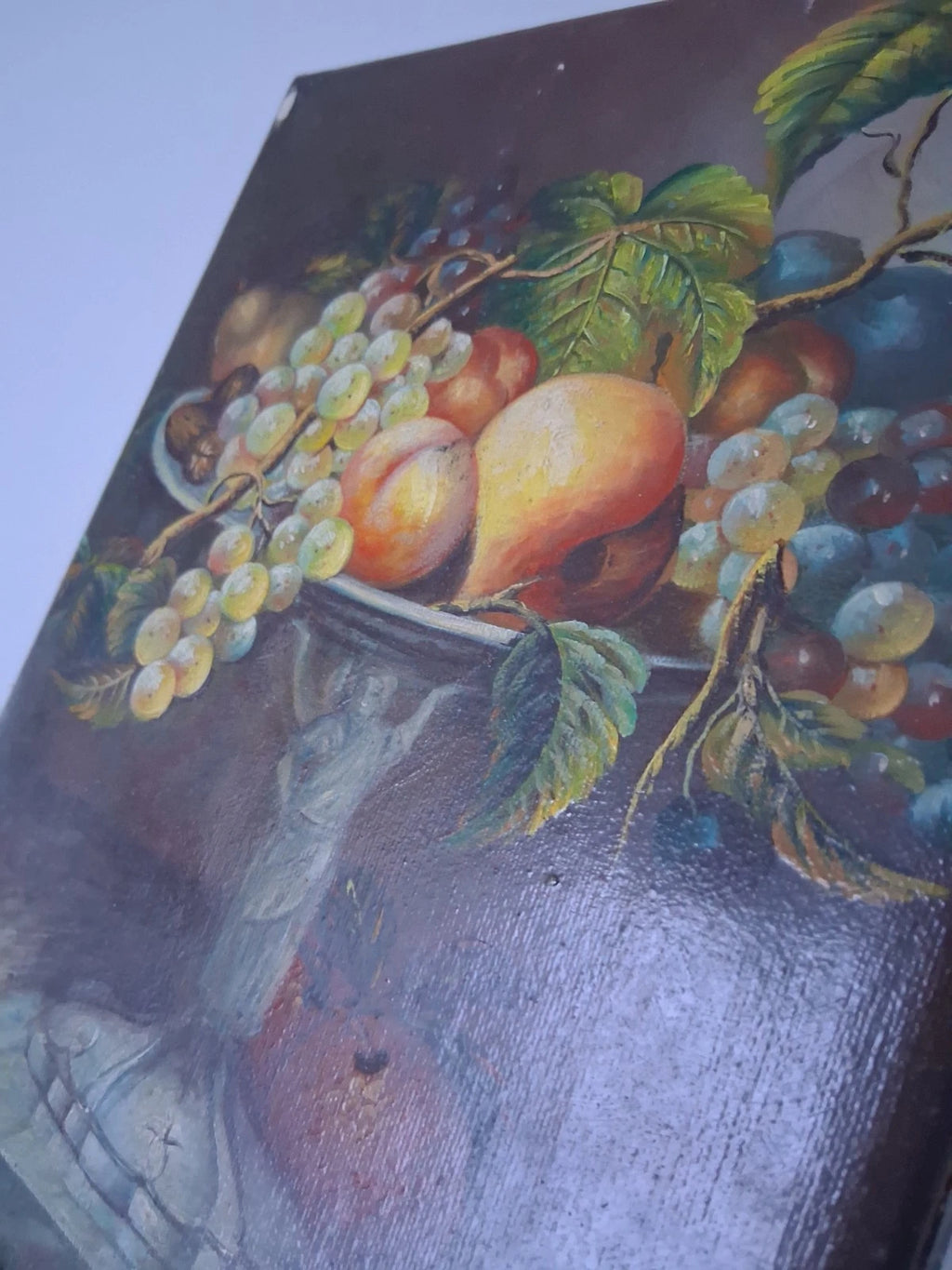 ORIGINAL Ölgemälde auf Leinwand | Stillleben / Obstschale / Weintrauben | 20x25 cm | Signiert