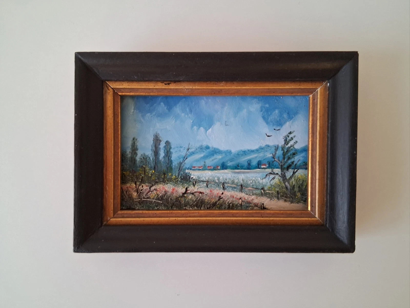 KLEINES ORIGINAL Ölgemälde auf Karton inkl. Rahmen | Landschaft / Natur | 11x7 cm | Signiert