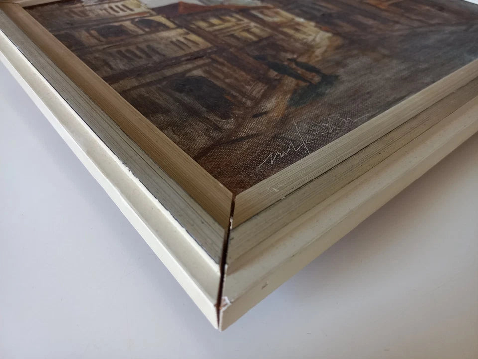 ORIGINAL Ölgemälde auf Leinwand inkl. Rahmen | Stadtansicht / Stadtszene mit Figuren | Signiert