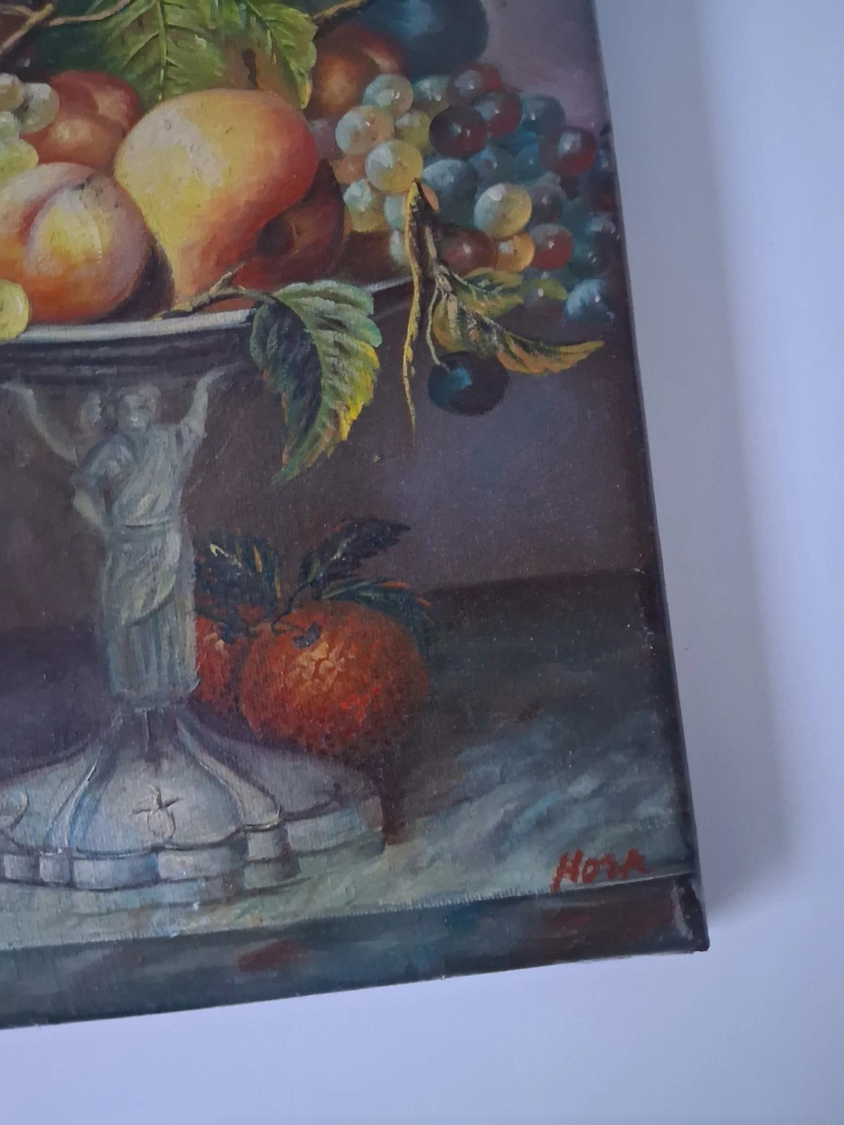 ORIGINAL Ölgemälde auf Leinwand | Stillleben / Obstschale / Weintrauben | 20x25 cm | Signiert