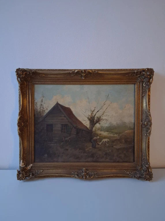 FERDINAND MARINUS (1808-1890) | Bauernhausszene mit Fütterung | ORIGINAL Ölgemälde auf Leinwand