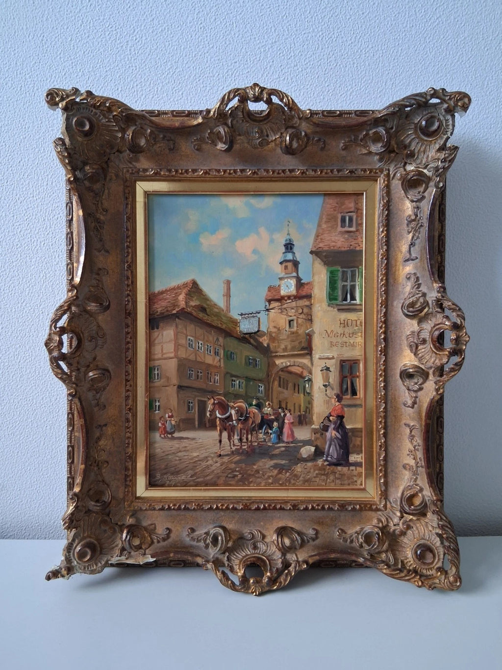 BRUNO KRAUEL (1907-1999) | Marktplatz | ORIGINAL Ölgemälde auf Holzplatte inkl. Barockrahmen
