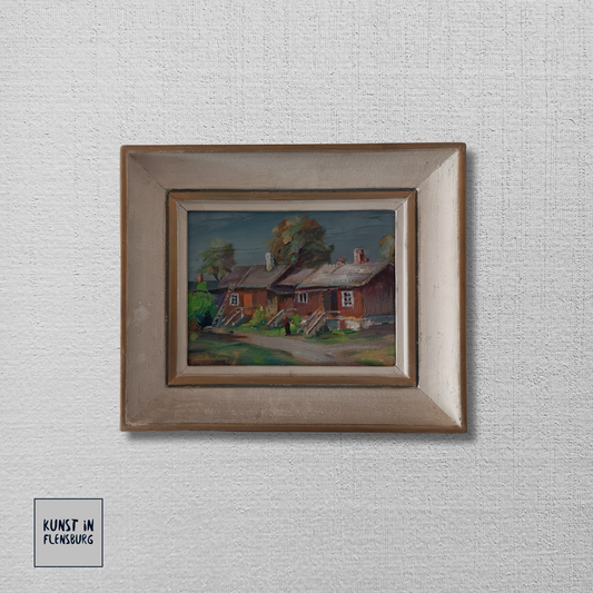 ORIGINAL Ölgemälde auf Karton inkl. Rahmen | Landschaft / Bauernhaus mit Figur | Signiert