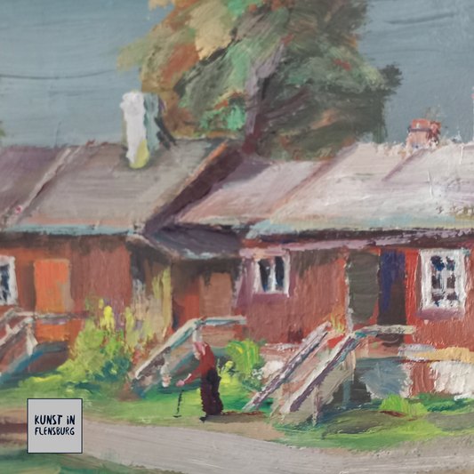 ORIGINAL Ölgemälde auf Karton inkl. Rahmen | Landschaft / Bauernhaus mit Figur | Signiert