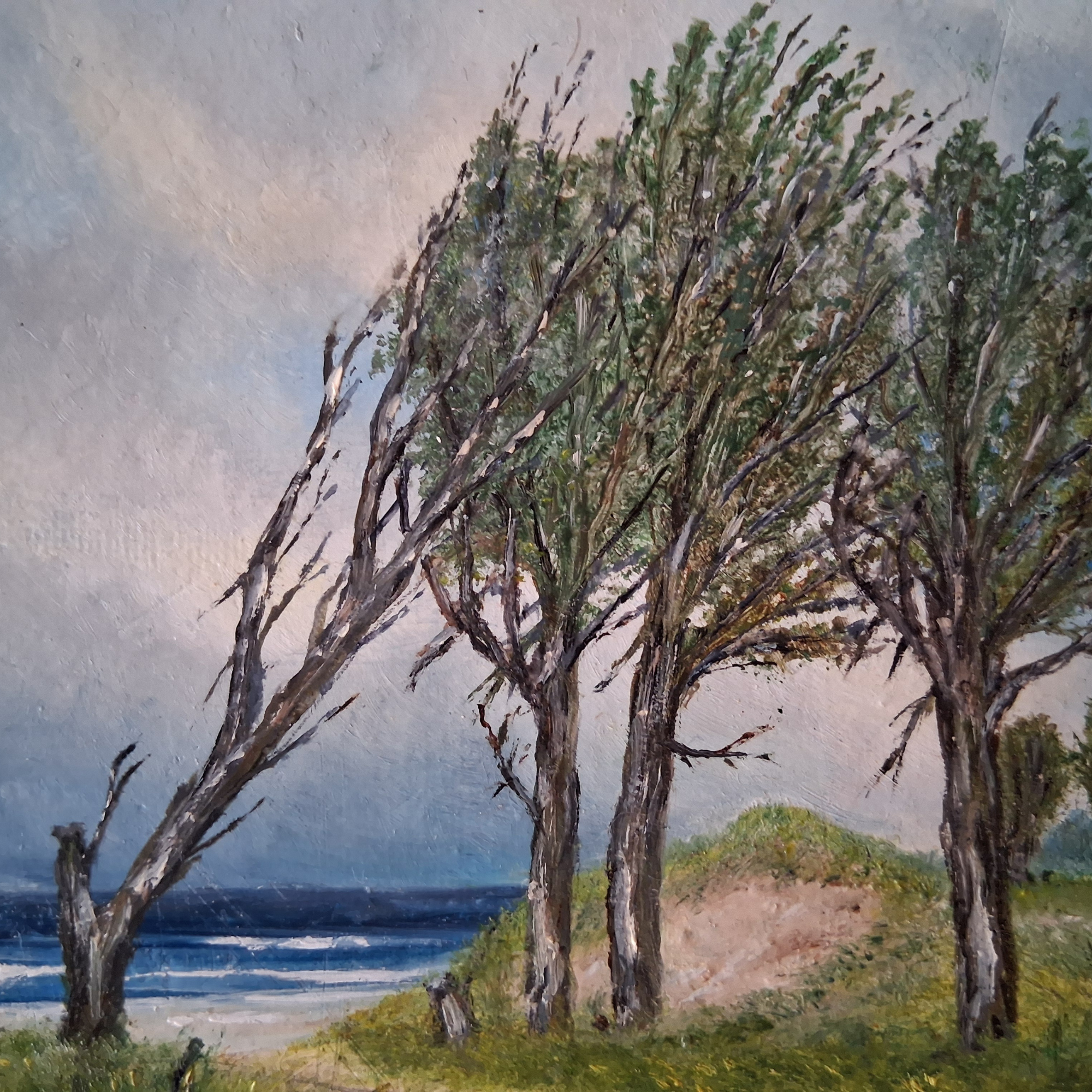 ORIGINAL Ölgemälde auf Karton inkl. Rahmen | Küstenlandschaft / Meer | 25x20 cm | Signiert