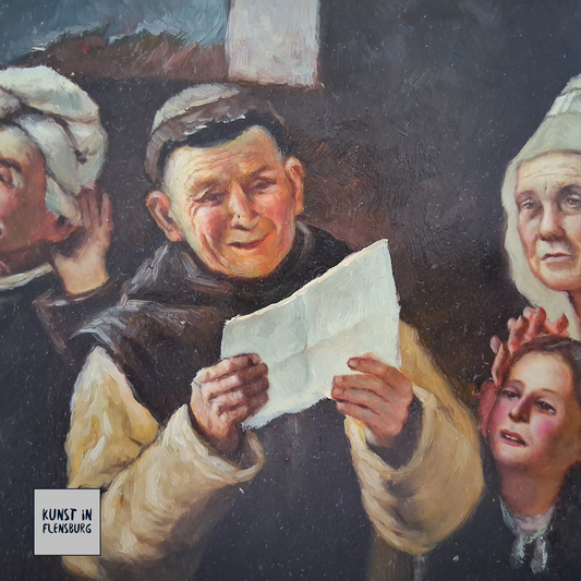 ORIGINAL Ölgemälde auf Holzplatte | Lesender Mönch / Menschen / Portrait | 25x20 cm | Signiert
