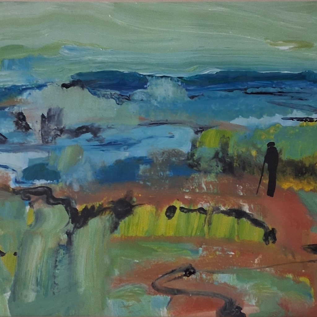 ORIGINAL Ölgemälde im Passepartout hinter Glas | Abstrakte Landschaft / Natur | Signiert
