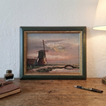 Altes Ölgemälde handgemalt mit Holzrahmen | Landschaft mit Windmühle | ORIGINAL & Signiert