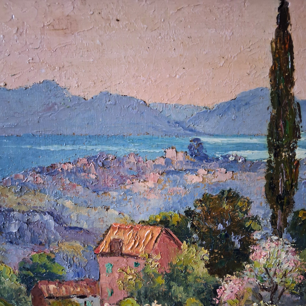F. EHRLICH | Der Golf von Saint-Tropez / Cote d'Azur | ORIGINAL Ölgemälde auf Holzplatte inkl. Rahmen