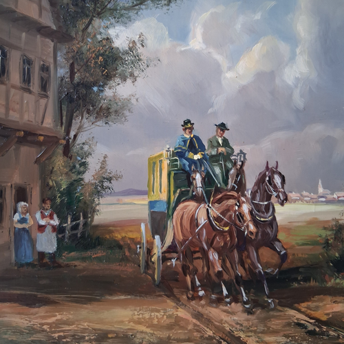 BRUNO KRAUEL (1907-1999) | Postkutsche | ORIGINAL Ölgemälde auf Holzplatte inkl. Barockrahmen